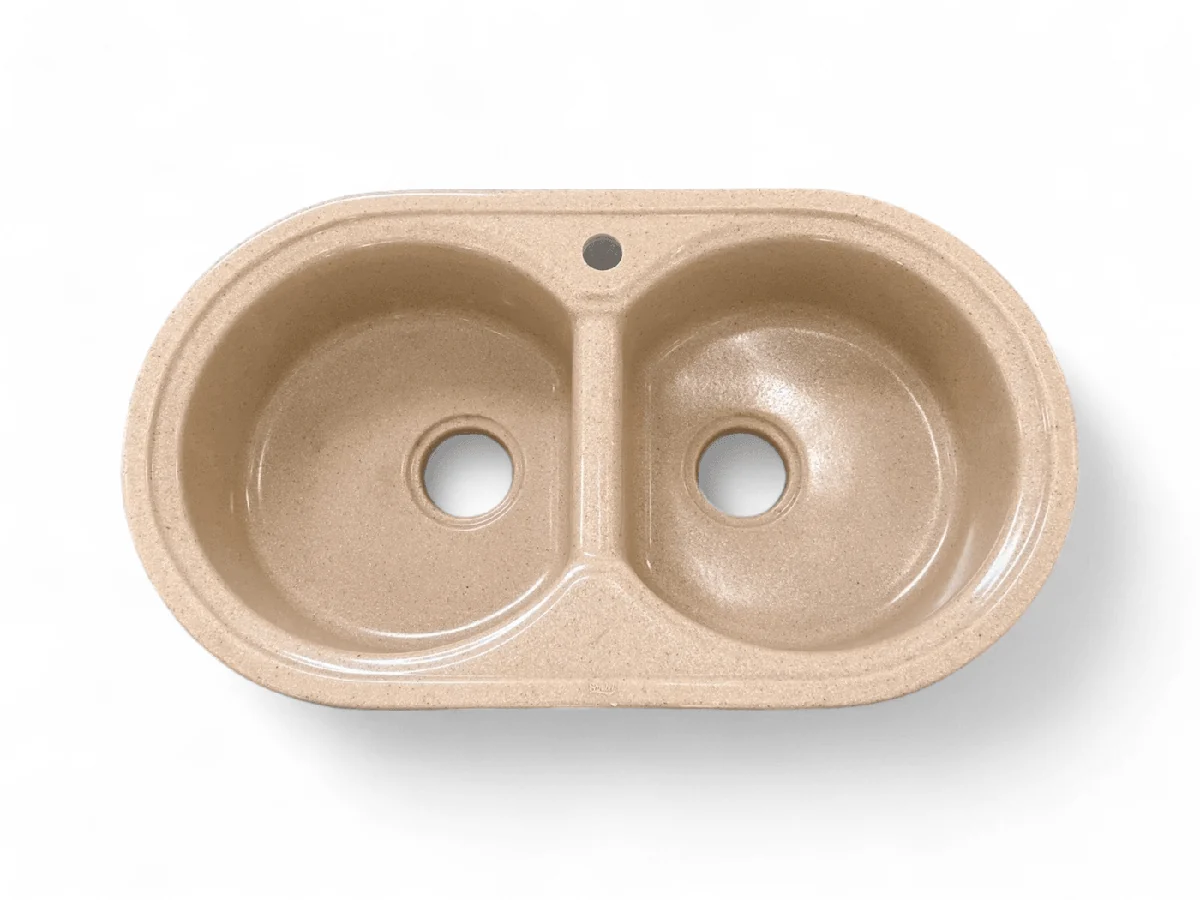 Évier granité beige Deco 86 cm double bacs sans vidage — Réf. DST034