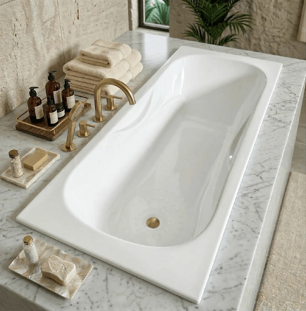 Baignoire Relax 170 x 70 cm avec accoudoirs et zone douche anti-dérapante — Réf. DST016