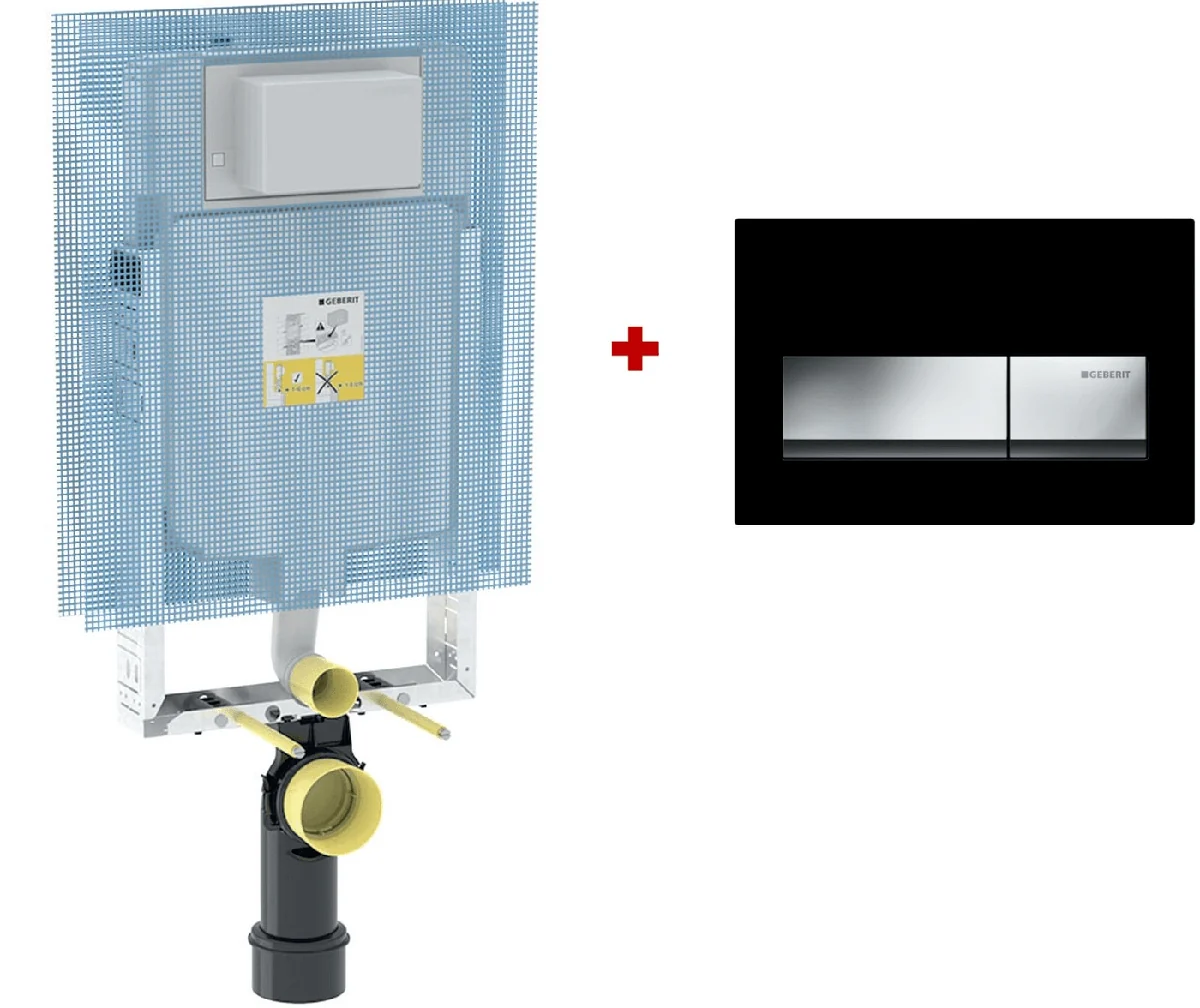 Bâti-support Geberit Combifix Alpha 8 cm avec plaque de déclenchement Alpha 50 noir chromé — Réf. GEB031