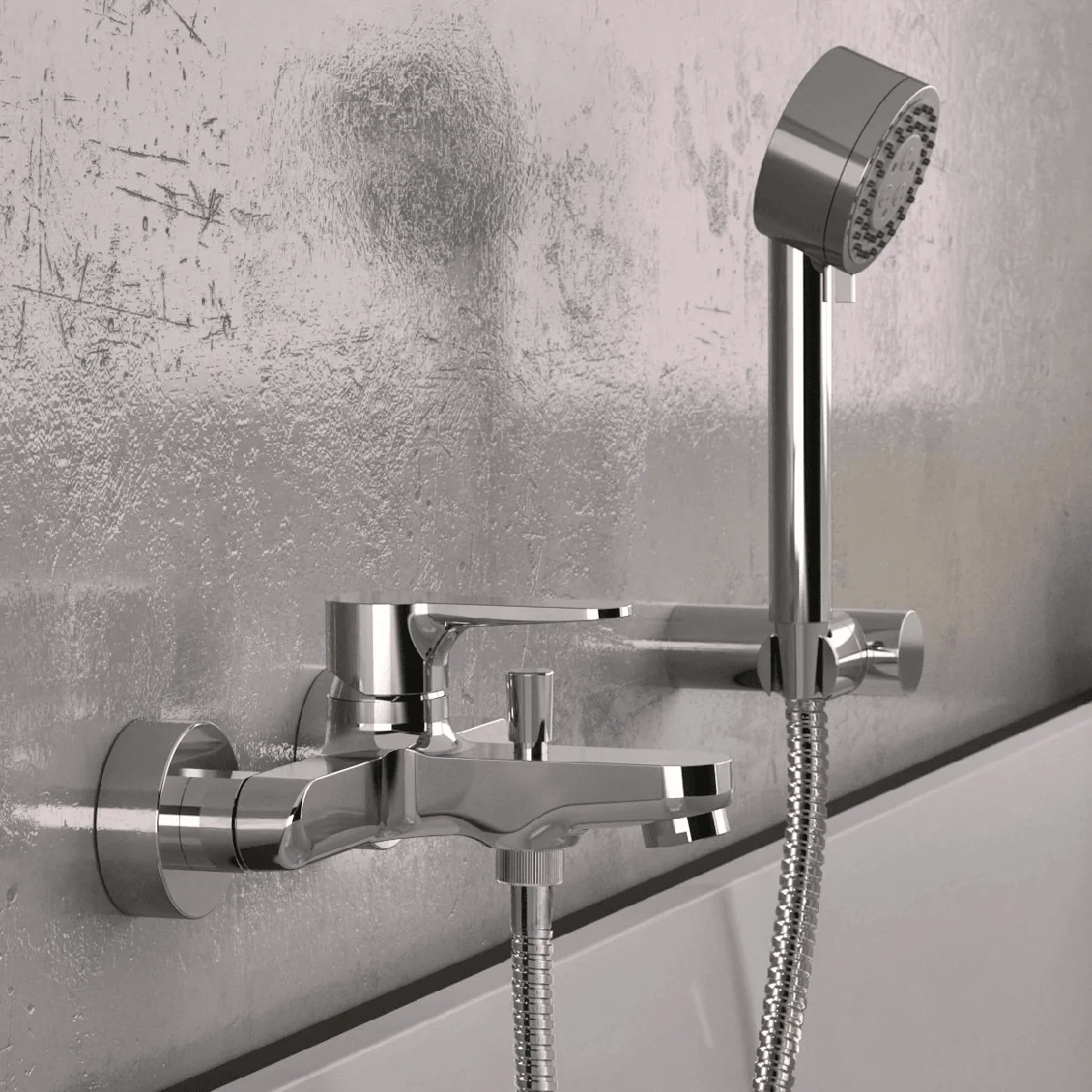 Mitigeur de bain / douche apparent Remer avec flexible, douchette 4 jets et support / Collection Winner — Réf. REM009