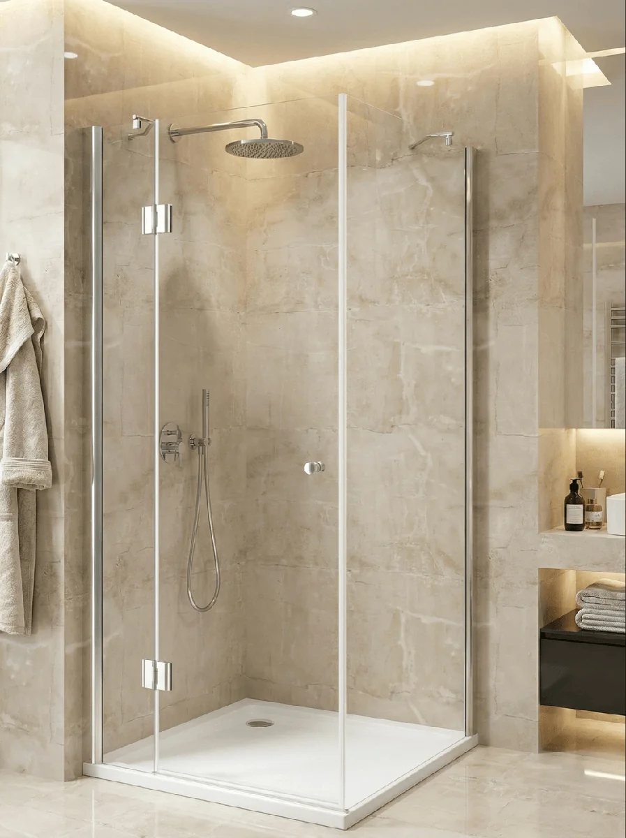 Cabine de douche Innovativ en verre trempé (Securit) clair avec porte pivotante (article exposition) — Réf. DST068