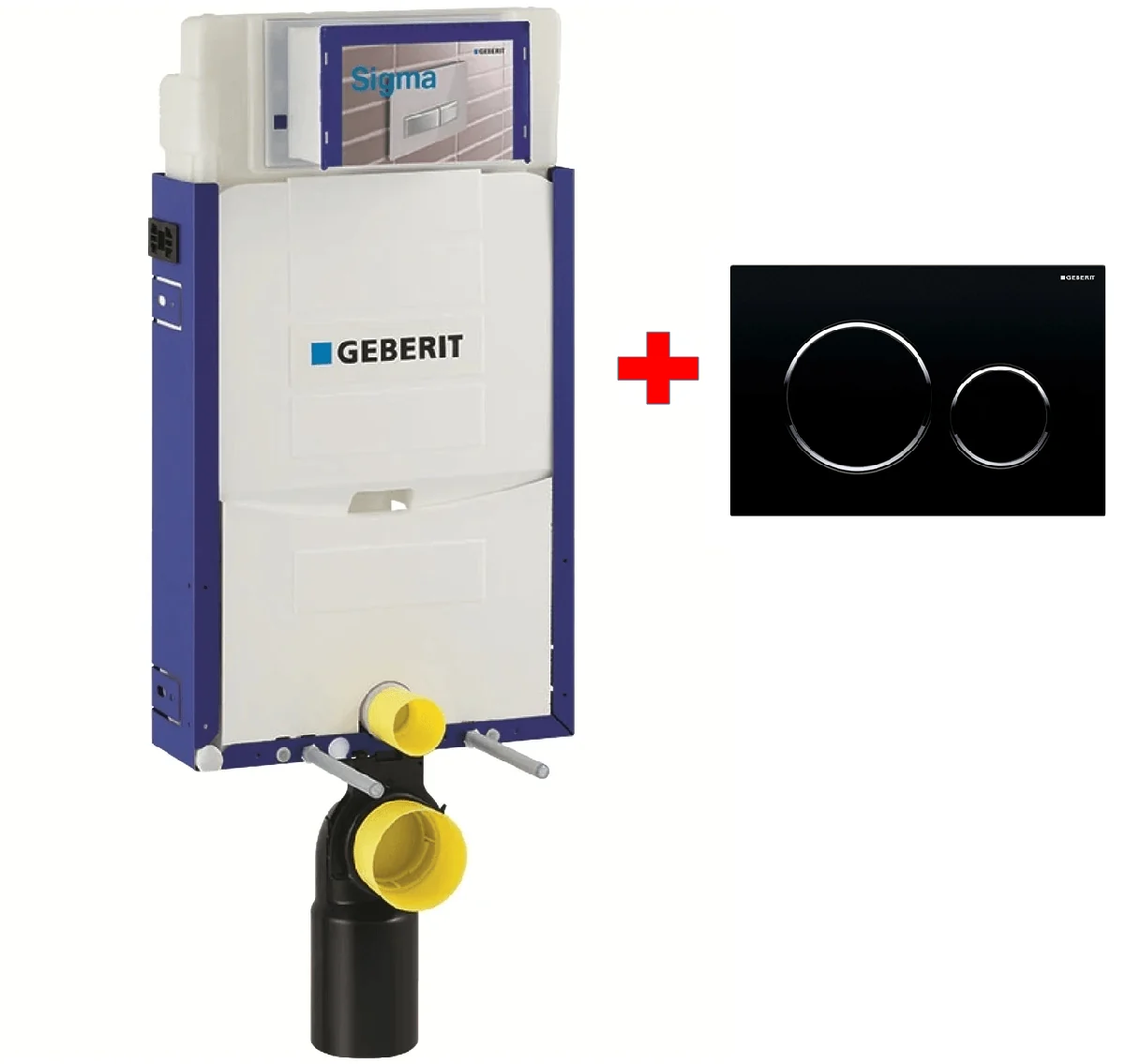 Bâti-support Geberit Combifix Sigma 12 cm avec plaque de déclenchement Geberit Sigma 20 noir - bandes — Réf. GEB034