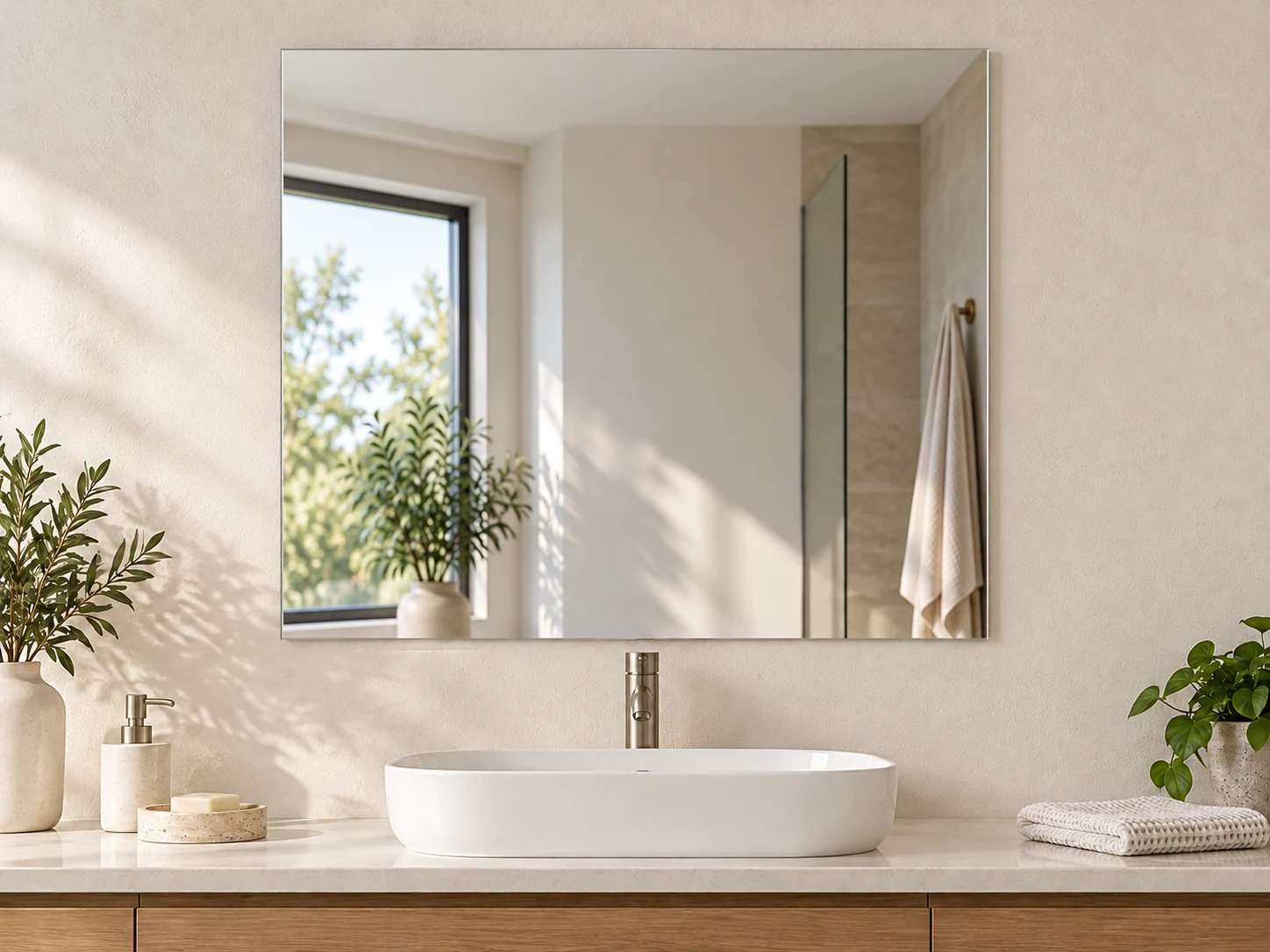 Miroir sans cadre de salle de bain 90 cm (avec quelques taches) — 90 × 70 cm — Réf. DST089
