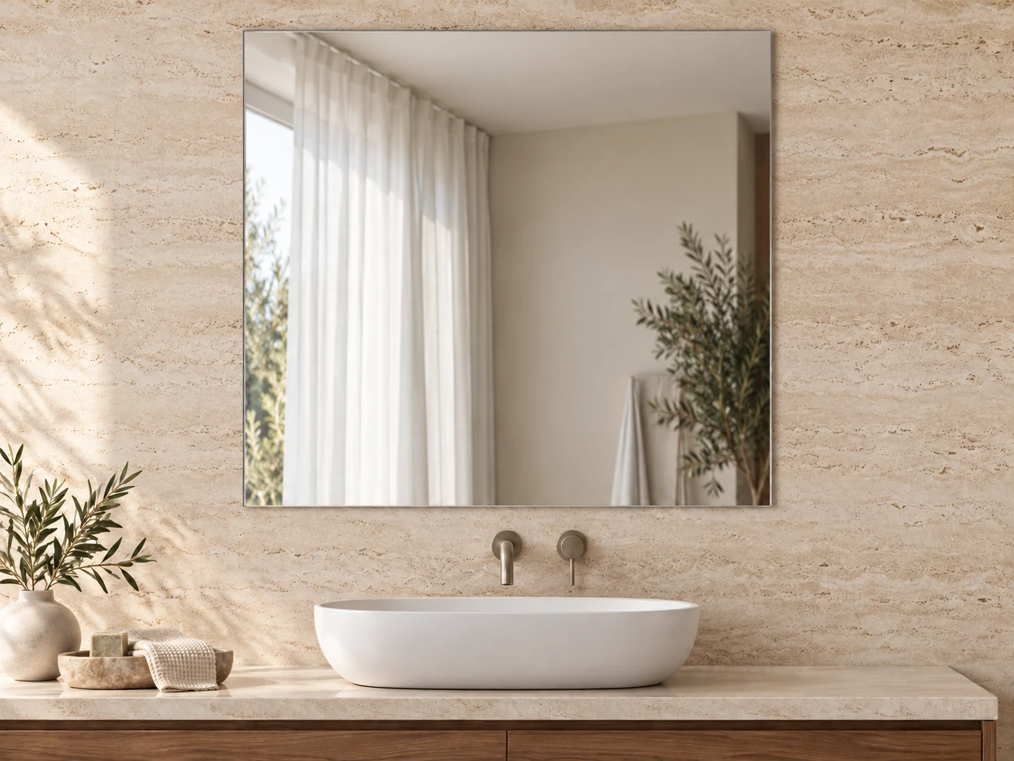 Miroir sans cadre de salle de bain 90 cm (avec quelques taches) — 90 × 75 cm — Réf. DST090