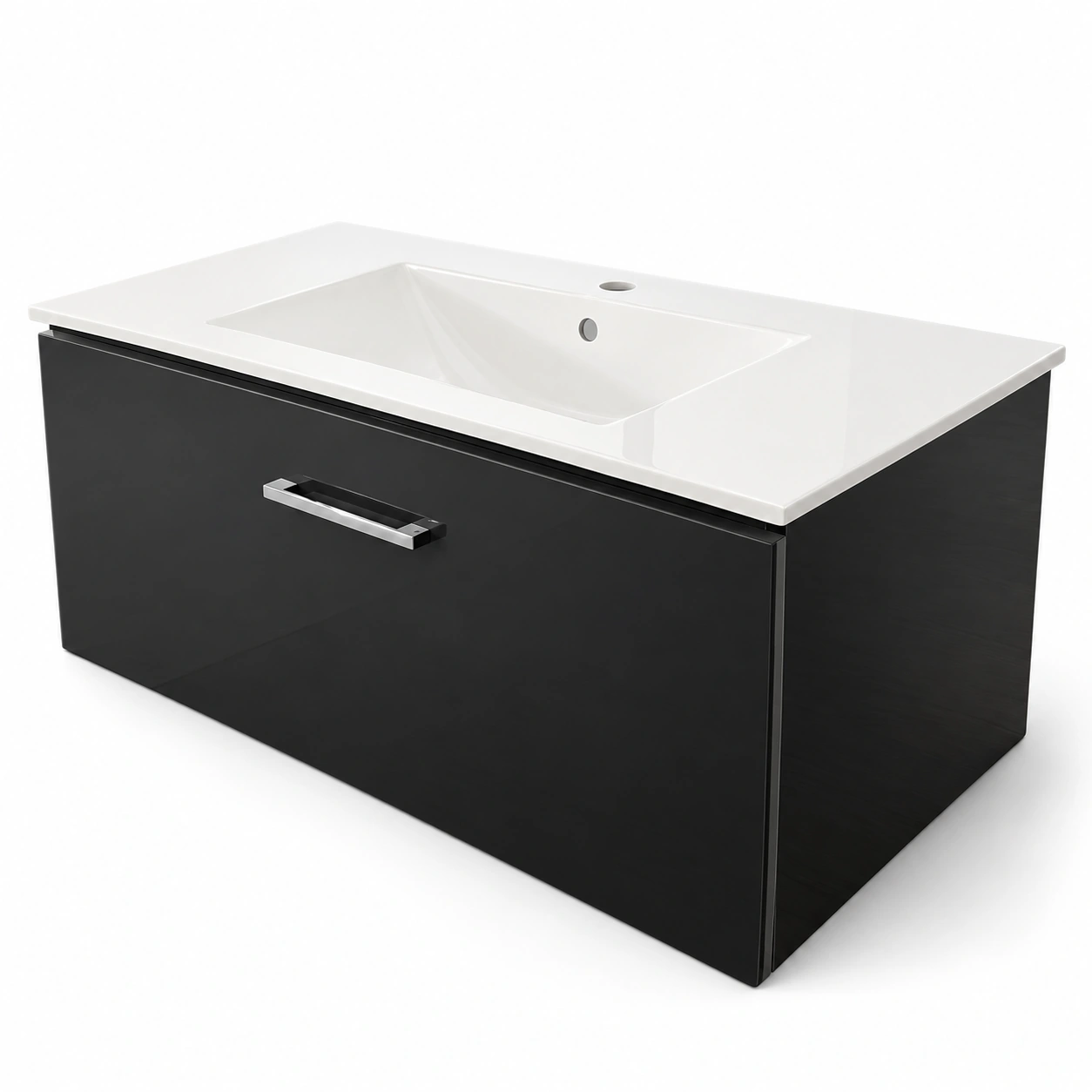 Plan-vasque Comete 96 cm avec meuble (sans mitigeur de lavabo) — Façade gris charbon · côtés blancs — Réf. DST130