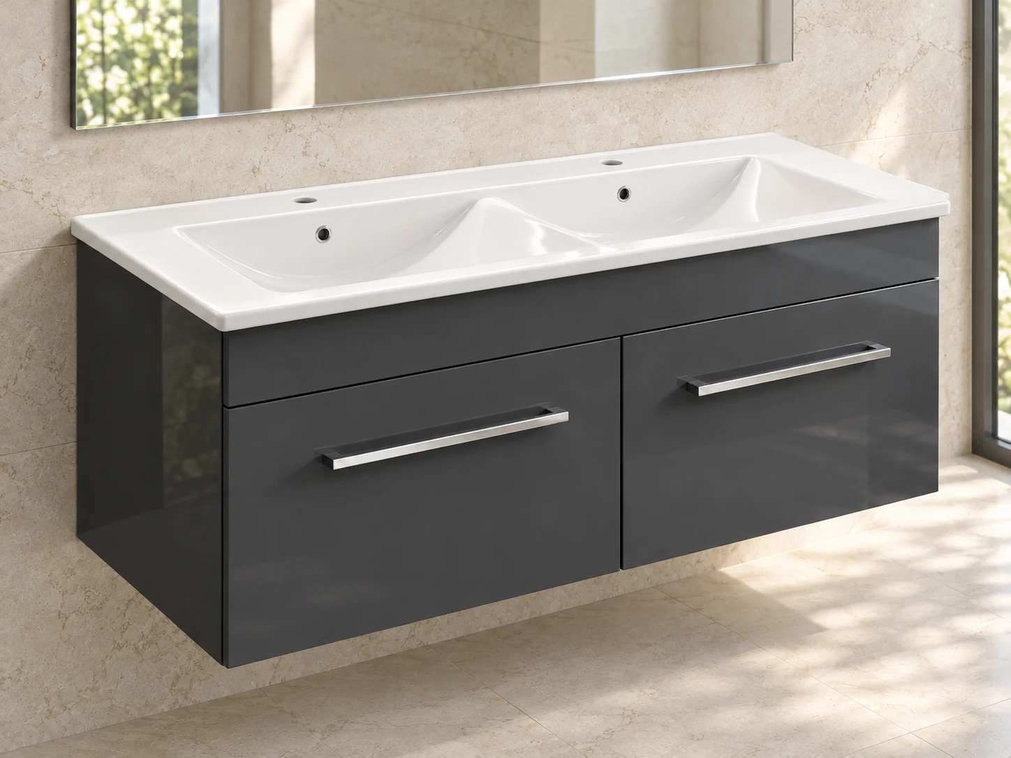 Plan-vasque Duo 120 cm avec meuble (sans mitigeur de lavabo) — Réf. DST143