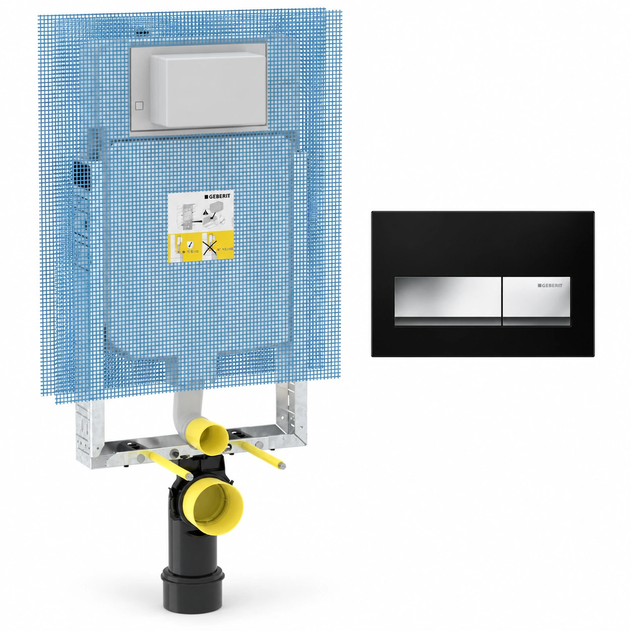 Bâti-support Geberit Combifix Alpha 8 cm avec plaque de déclenchement Alpha 50 noir chromé — Réf. GEB031