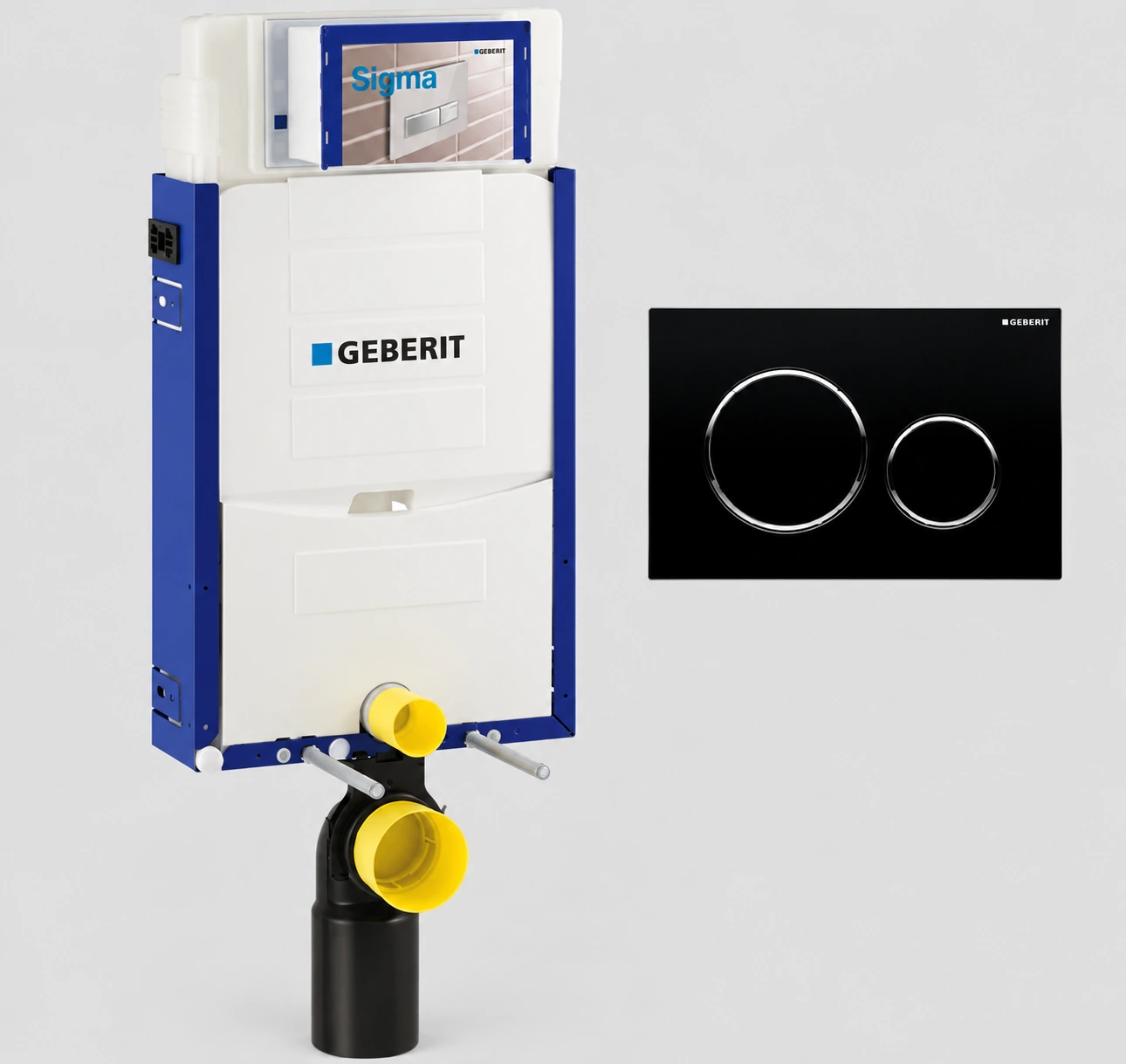 Bâti-support Geberit Combifix Sigma 12 cm avec plaque de déclenchement Geberit Sigma 20 noir - anneaux — Réf. GEB034