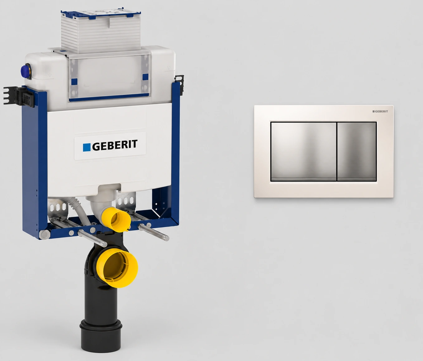 Bâti-support Geberit Combifix Omega 12 cm avec plaque de déclenchement Omega 30 blanc - chromé mat — Réf. GEB040