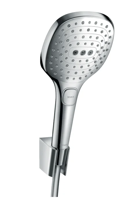 Douchette à main Hansgrohe Raindance Select E 120 3 jets avec support et flexible (avec rayures apparentes) — Réf. HAN004