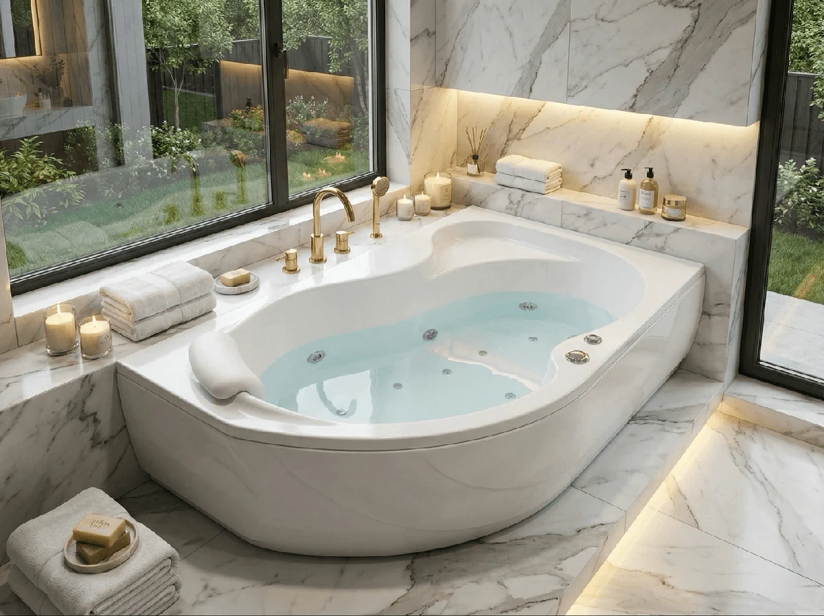 Baignoire Oasis droite hydromassage mixte 160 x 90 cm avec tablier et vidage — Réf. DST026