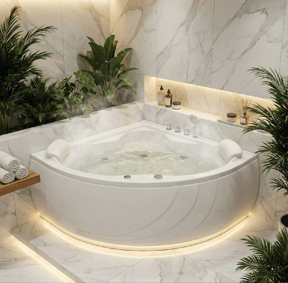 Baignoire Darling 120 x 120 cm hydromassage mixte avec tablier et vidage — Réf. DST025