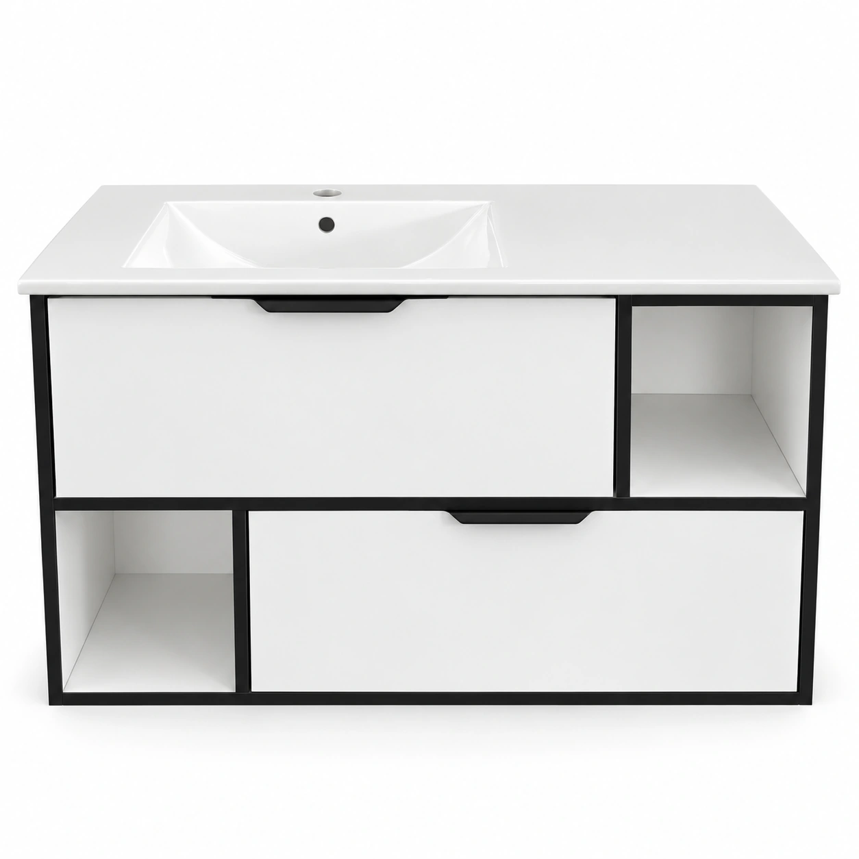 Plan-vasque Spazio 100 cm avec meuble (sans mitigeur de lavabo) — Blanc · High Gloss — Réf. DST142